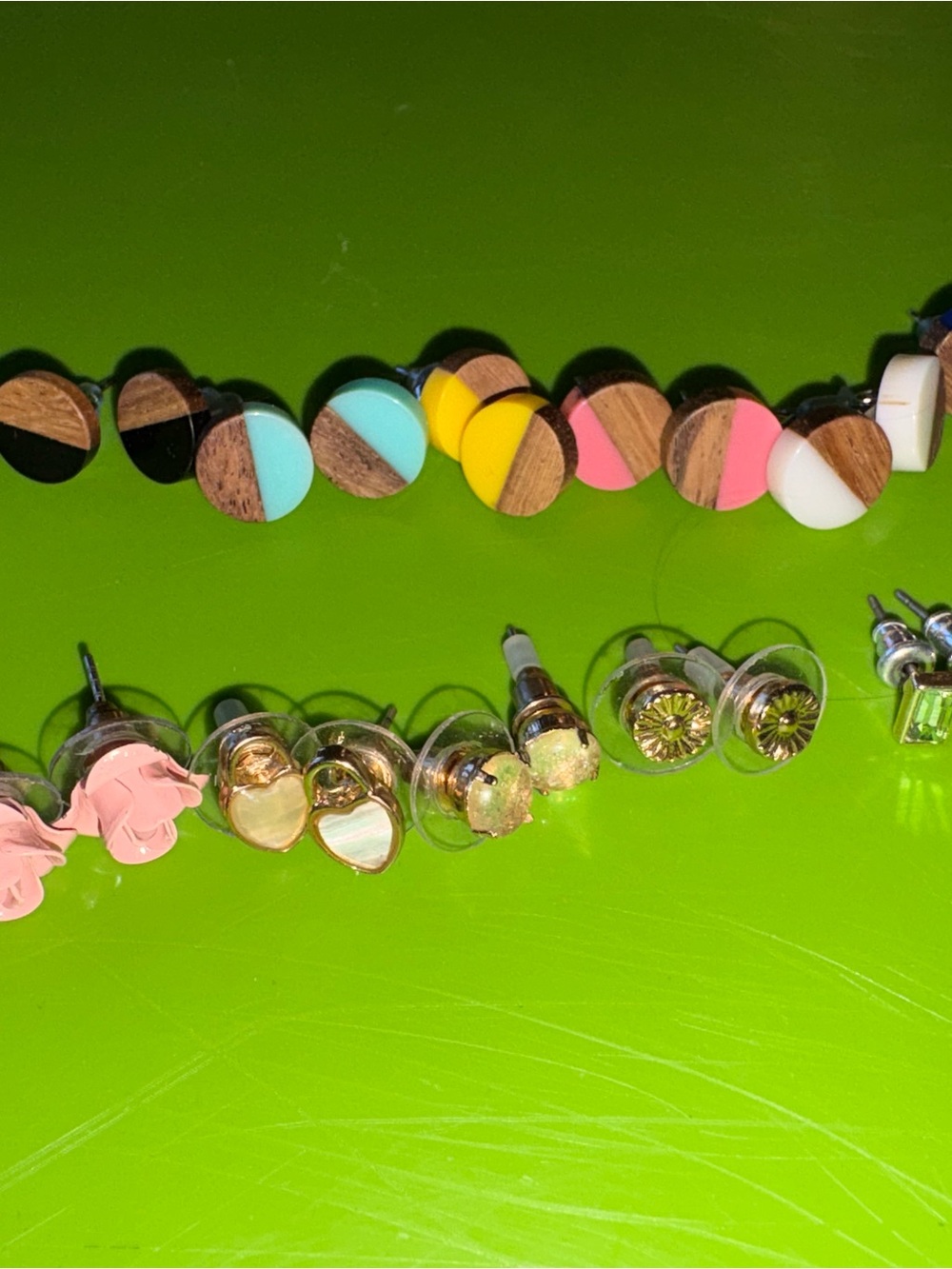 Color Block Wood and Resin Stud Earring Set - Multicolor